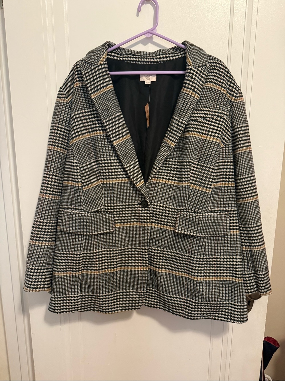 NWT Loft Plus Plaid Single-Button Blazer Jacket - Black & Cream